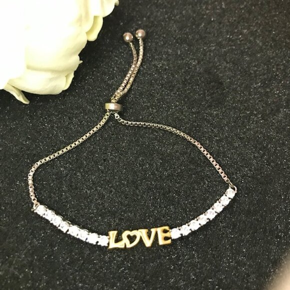 NWT Macy’s Adjustable “LOVE” Bracelet – Gold & Crystal Accent Tennis Style - Picture 5 of 7